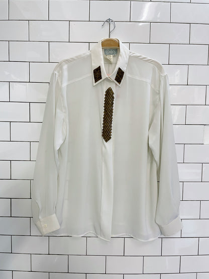 vintage como gold beaded tuxedo blouse
