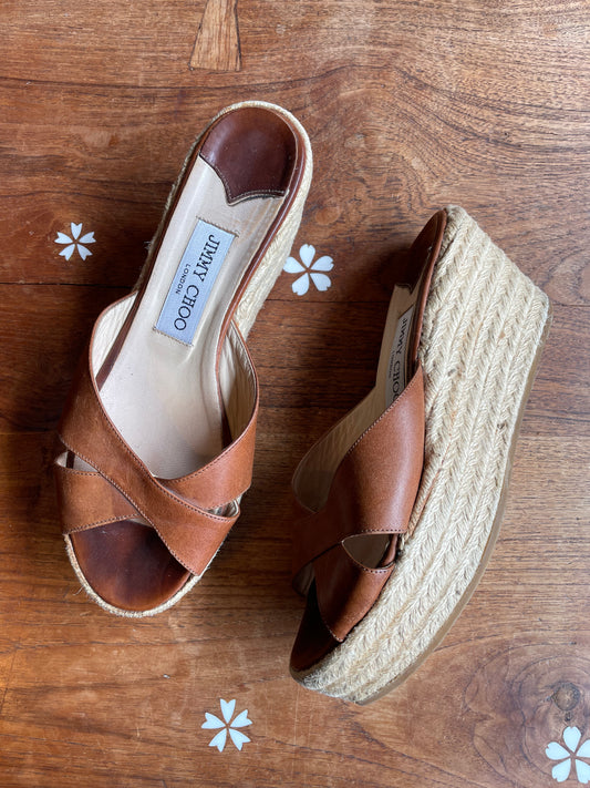 jimmy choo espadrille slip on leather sandal