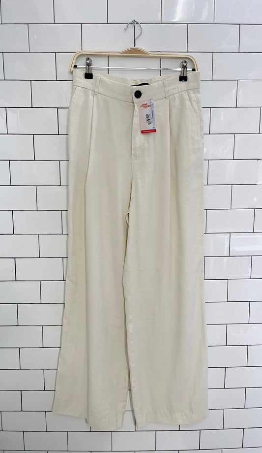 zara high rise white pleated wide leg trouser