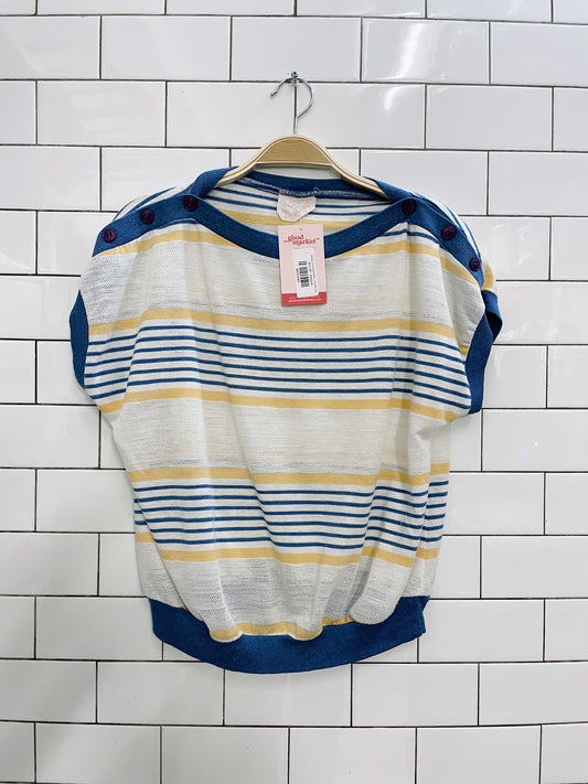 vintage 70s striped button shoulder tee