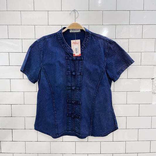 vintage 80s acid wash denim qipao shirt