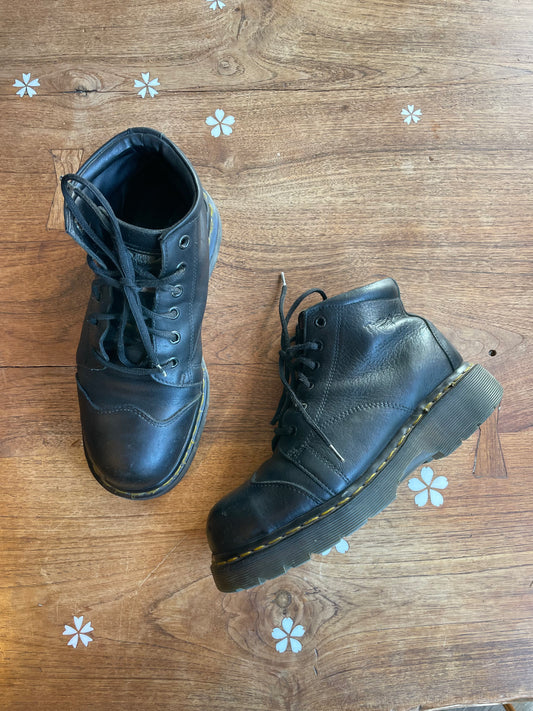 vintage doc martens steel toe black 6-eye leather boot