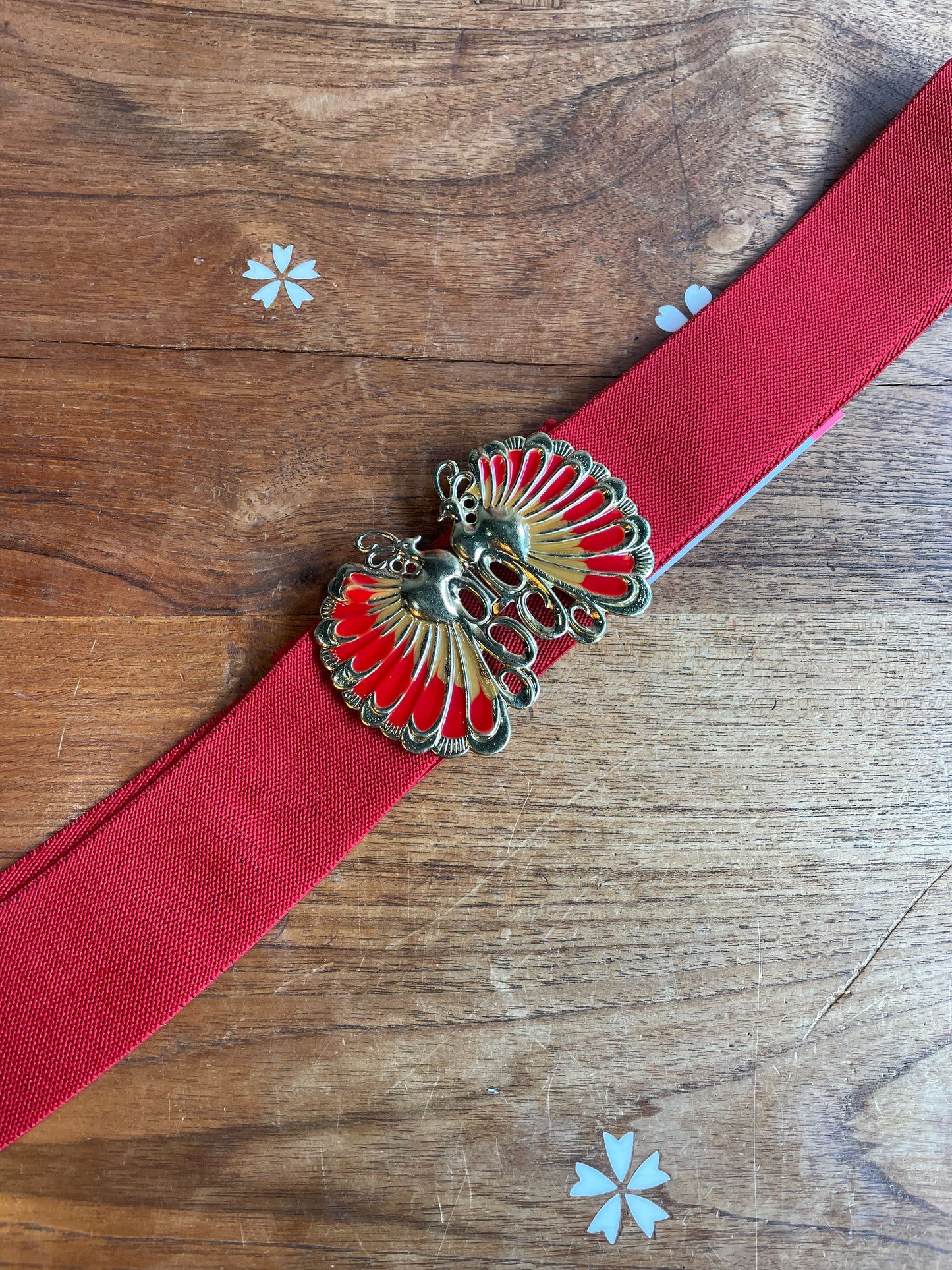 vintage red stretch peacock dress belt