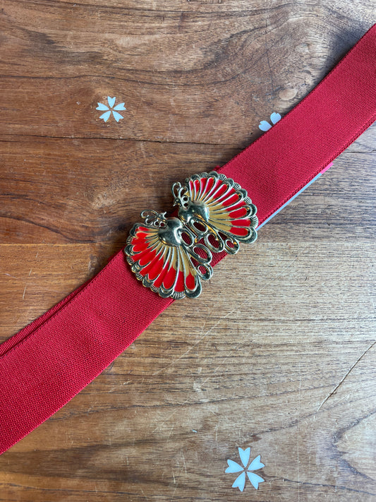 vintage red stretch peacock dress belt