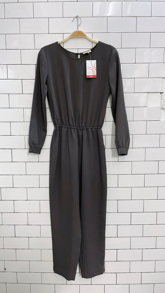 wilfred grey long sleeve open back jumpsuit