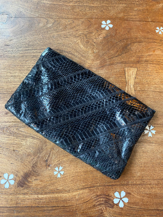 vintage 80s edina ronay saks snakeskin pop out clutch
