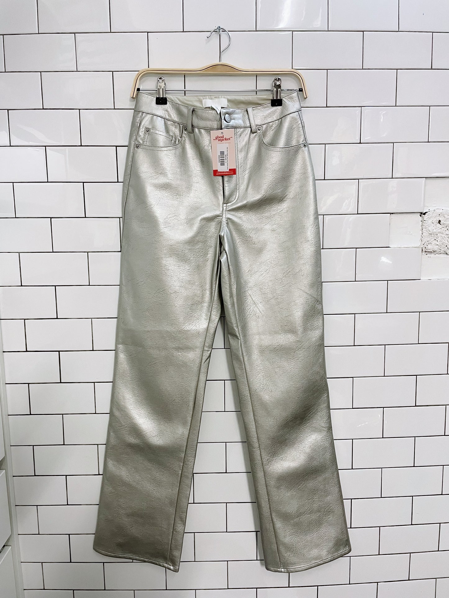 h&m 90s straight silver faux leather pants