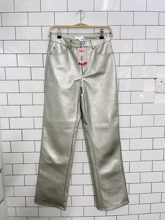 h&m 90s straight silver faux leather pants