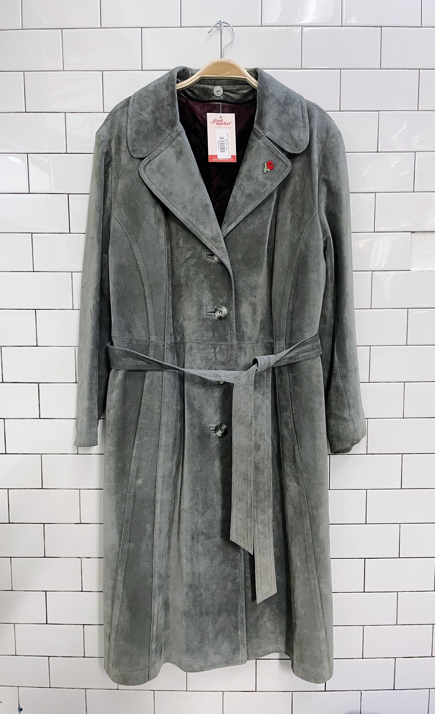 vintage grey suede belted trench coat