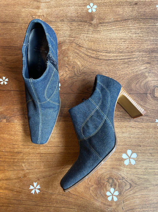 vintage premier col. patch denim heels