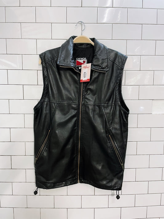 canada sportswear soft leather zip moto vest