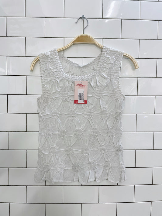 vintage white floral smocked tank