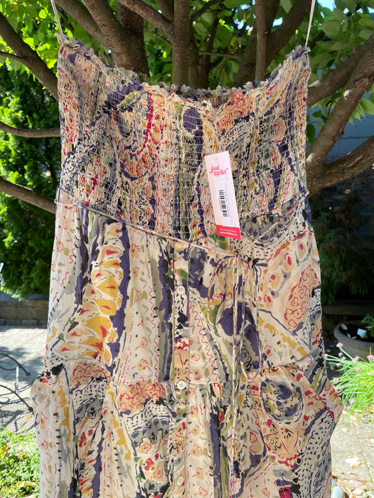 american eagle smocked strapless maxi dress