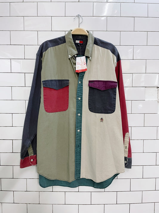 vintage 90s tommy crest color block shirt