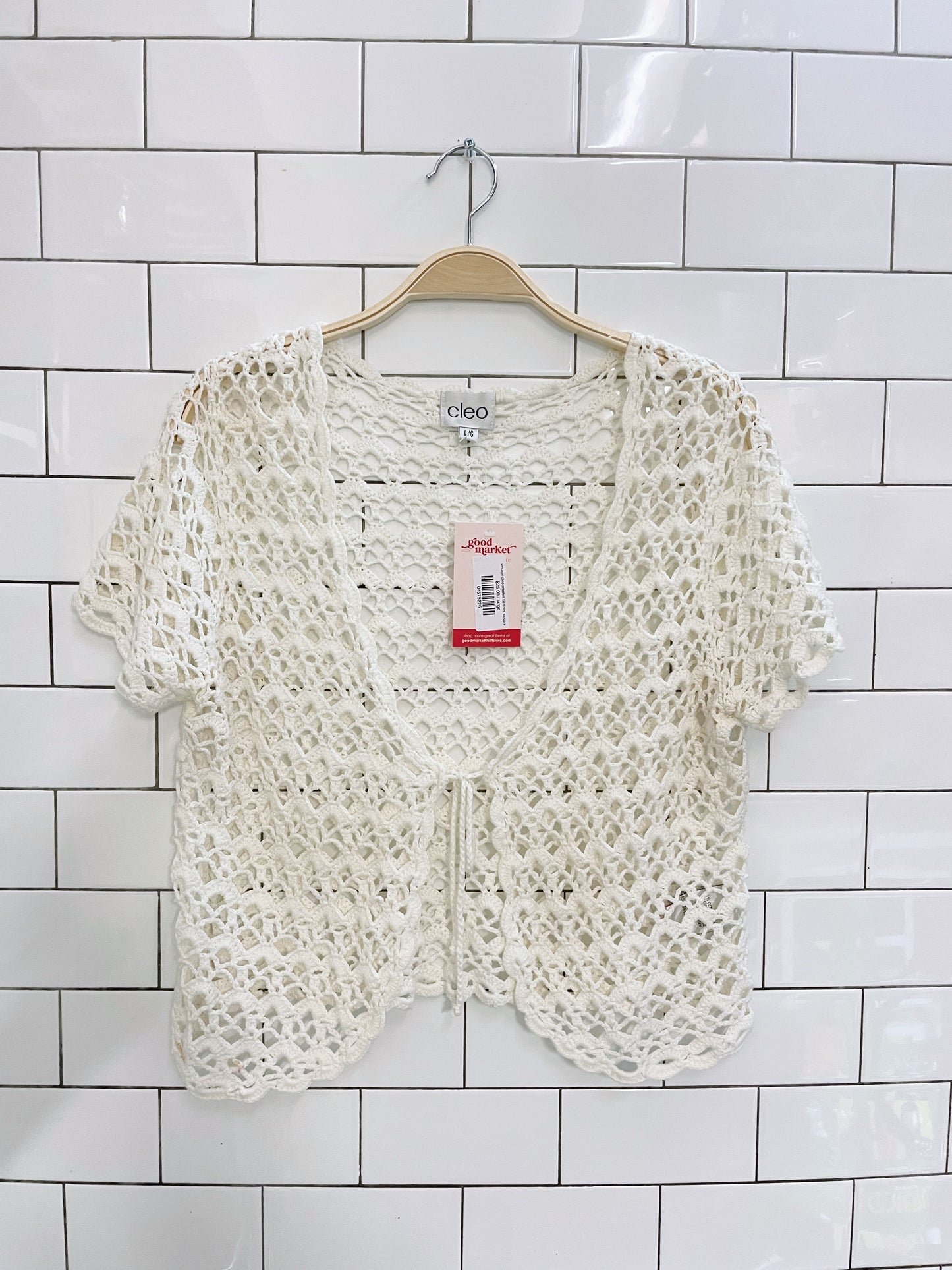 vintage cleo crochet tie front ss cardi