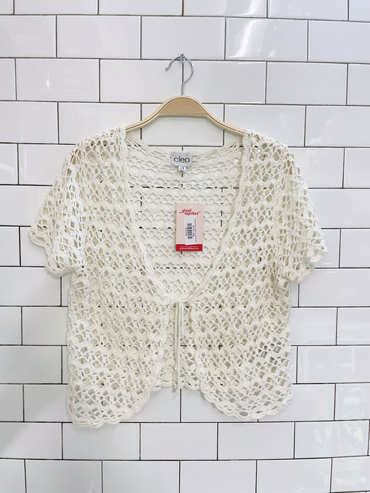 vintage cleo crochet tie front ss cardi