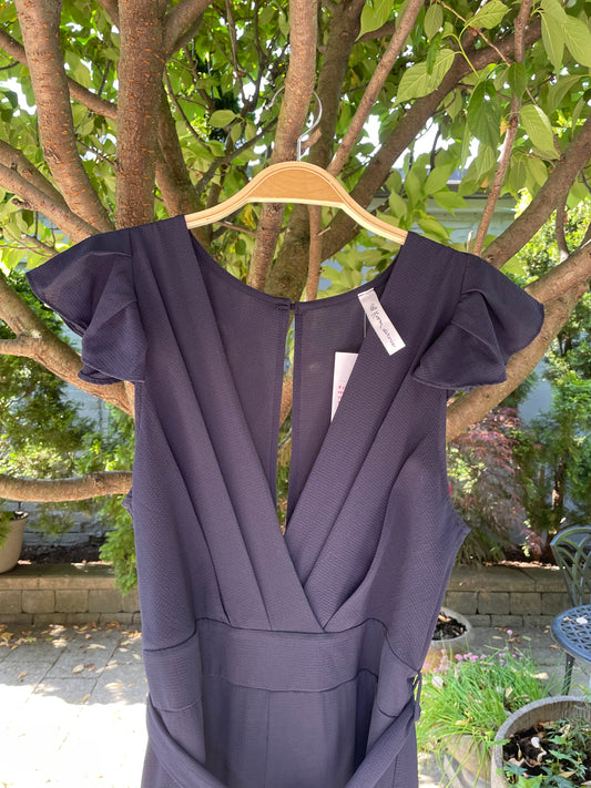 room service ruffle shoulder pleated belted jumpsuit