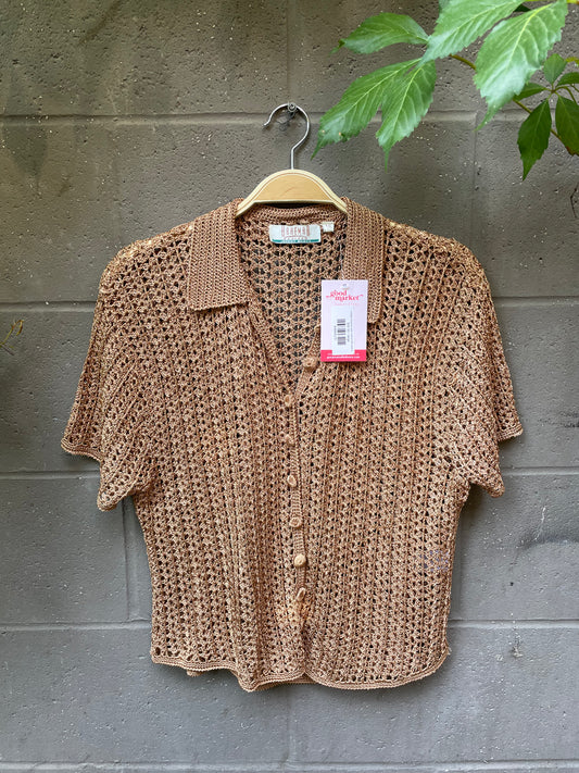 vintage braemar gold crochet knit cardi top