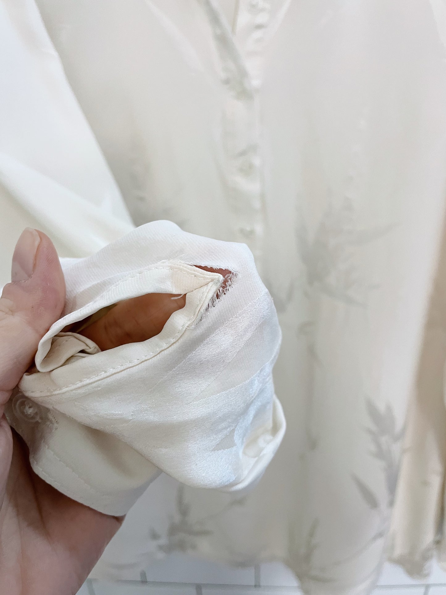 vintage cream silk satin floral pullover blouse