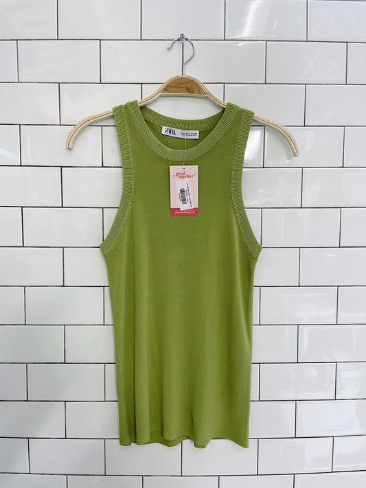 zara green high neck knit tank