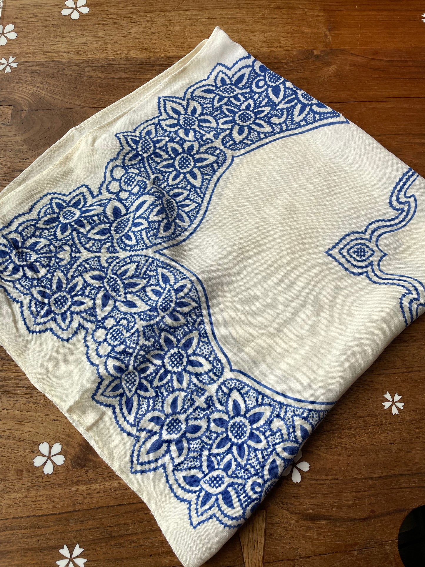 vintage blue floral folk square table cloth