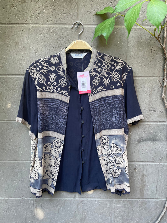 vintage 00's grace rose silk chiffon layered blouse