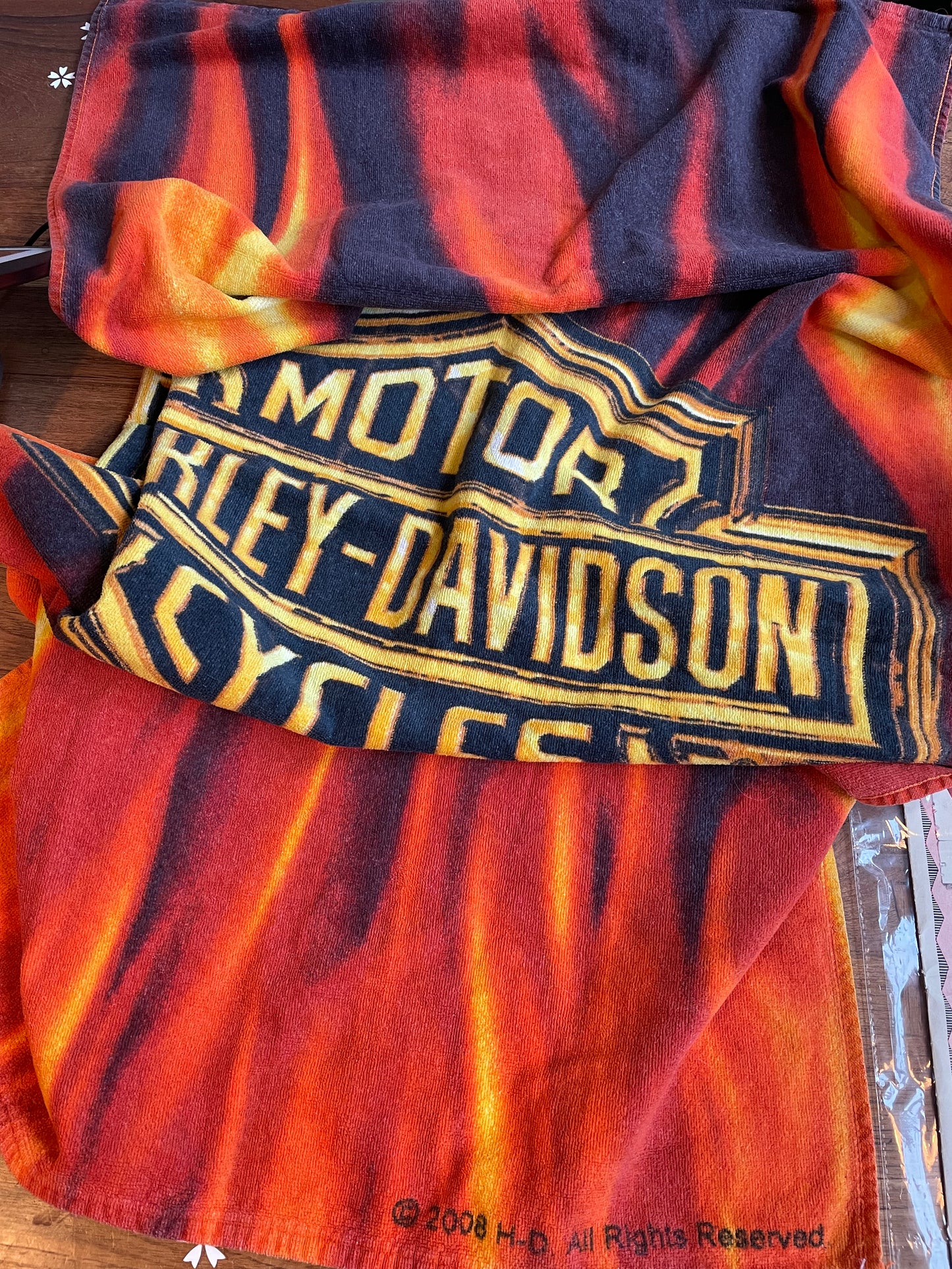 vintage 2008 harley davidson fire logo towel
