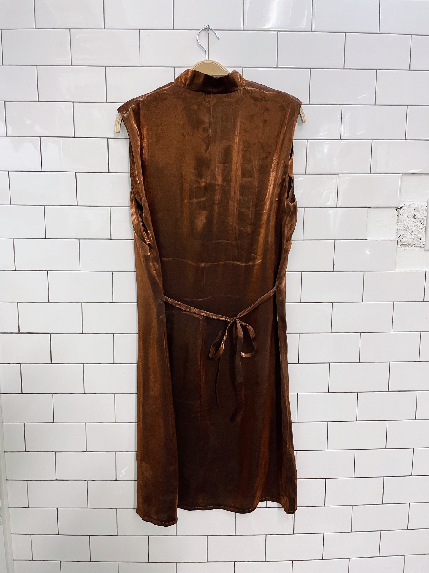 vintage bronze metallic qipao midi dress