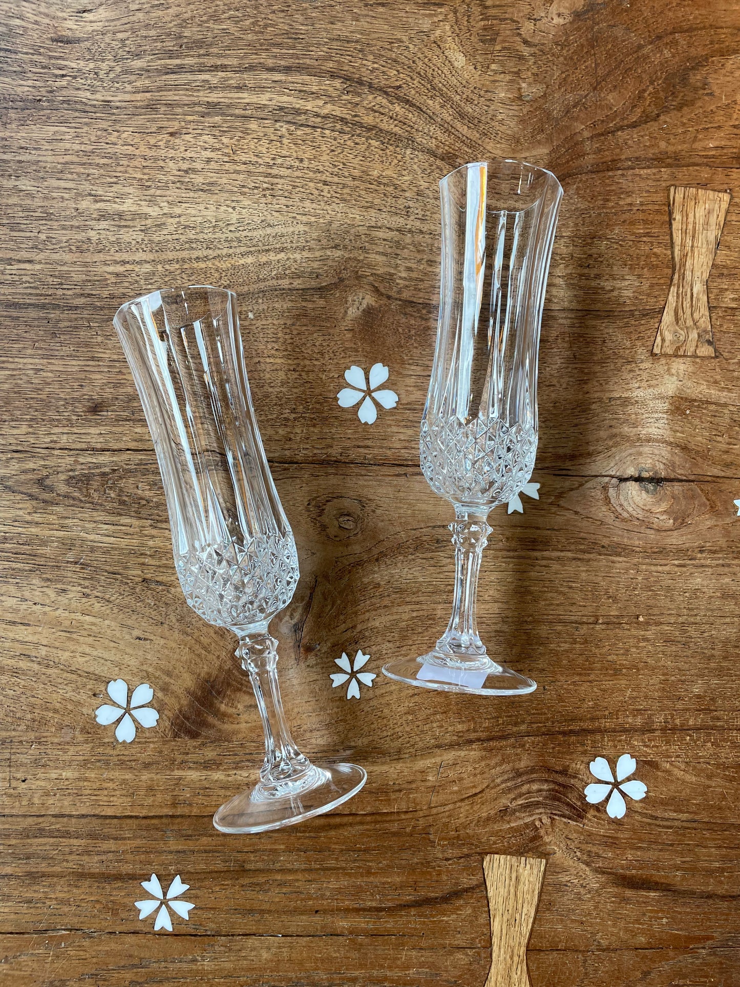 x2 vintage heavy crystal champagne glasses