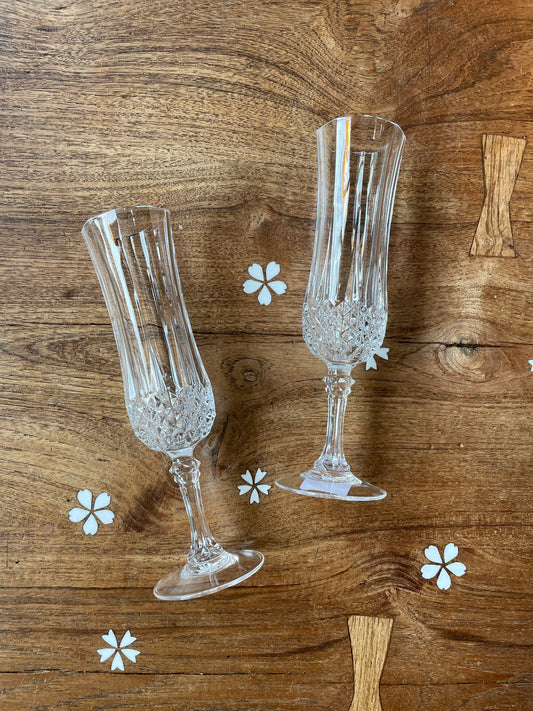 x2 vintage heavy crystal champagne glasses
