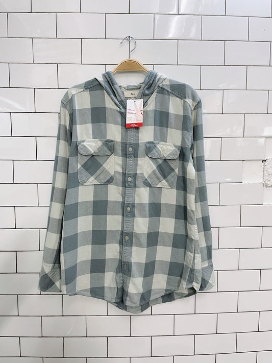 tna blue hooded flannel shirt