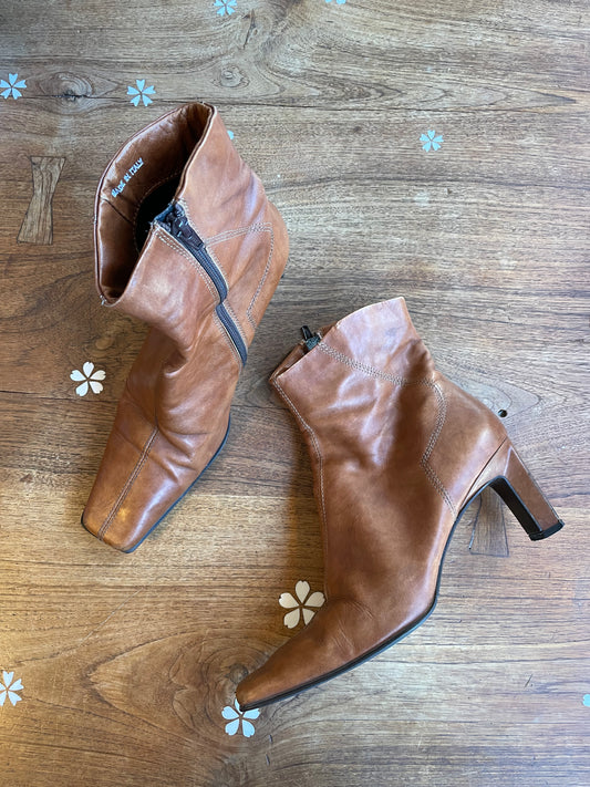 vintage italian leather square toe heeled boots