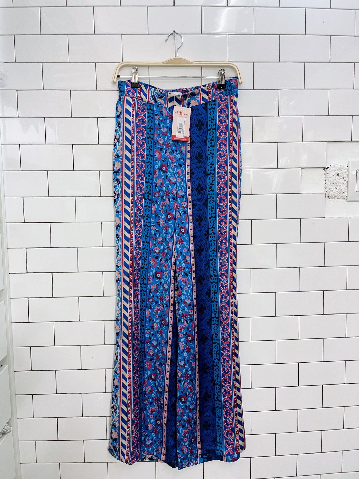 zara satin scarf print wide leg pants