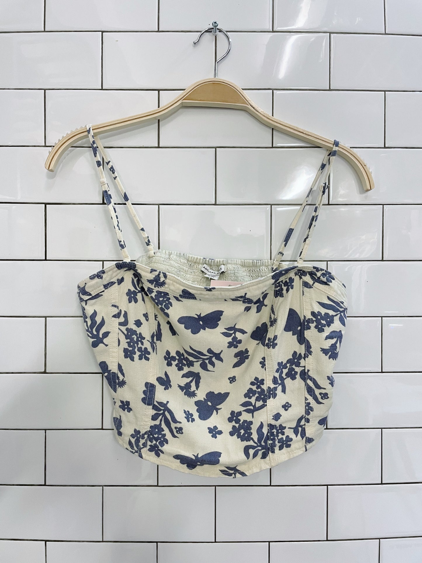 american eagle butterfly linen blend crop tank
