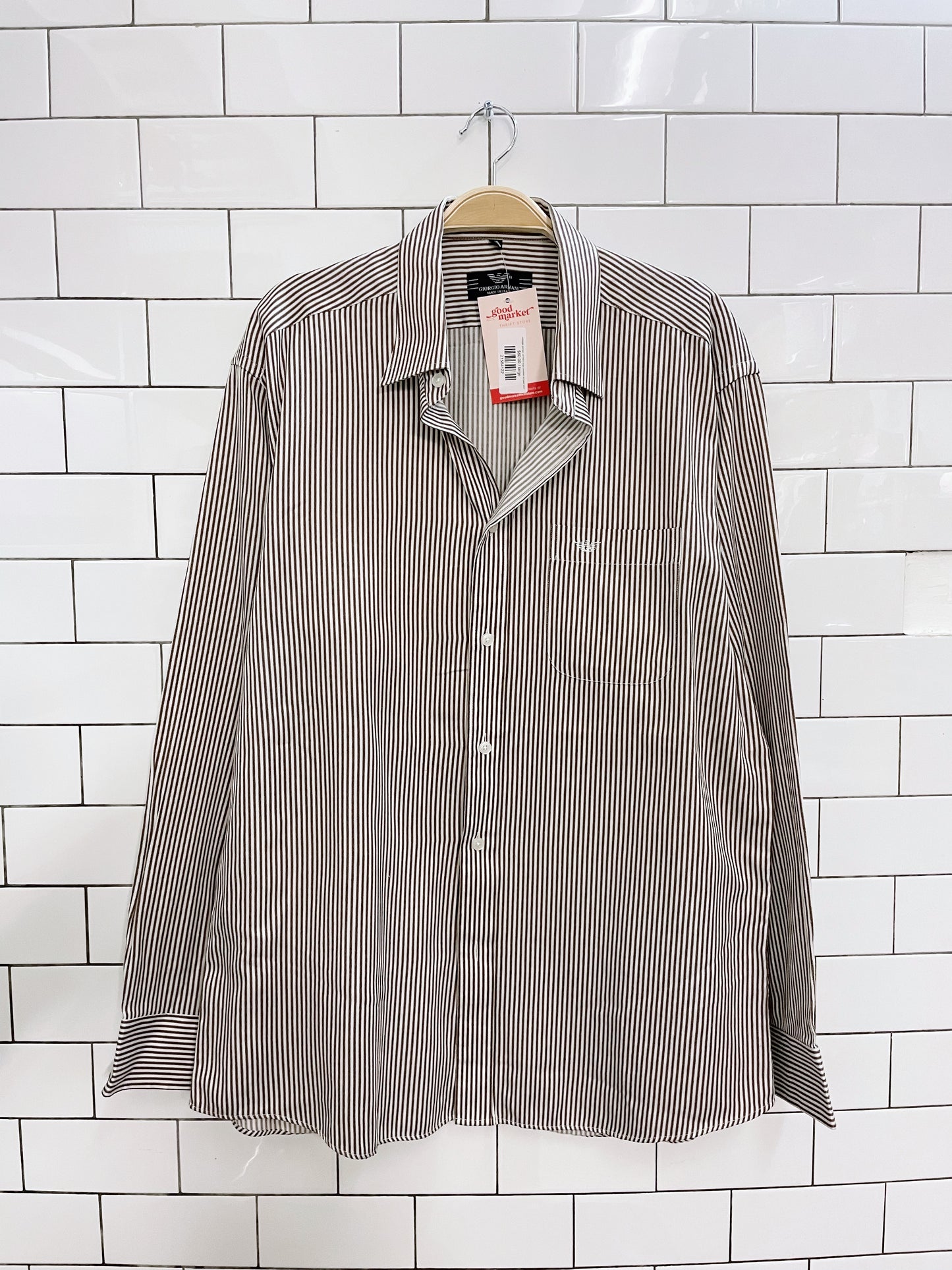 vintage giorgio armani logo pocket striped shirt