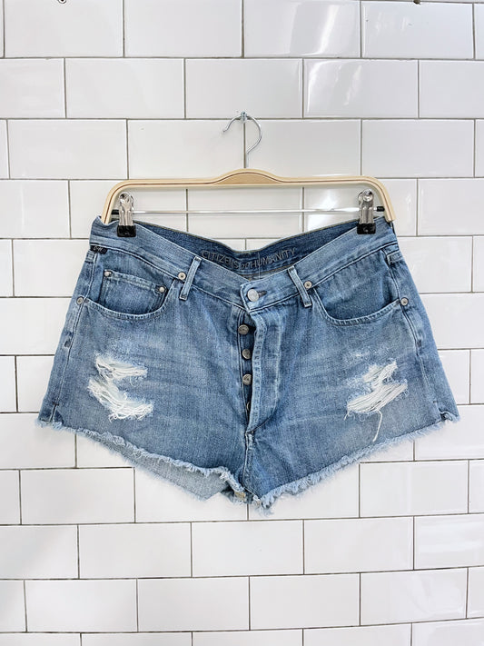 citizens of humanity button fly denim shorts