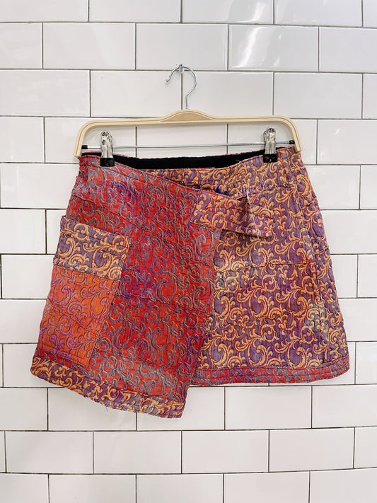fresh silk brocade wrap mini skirt