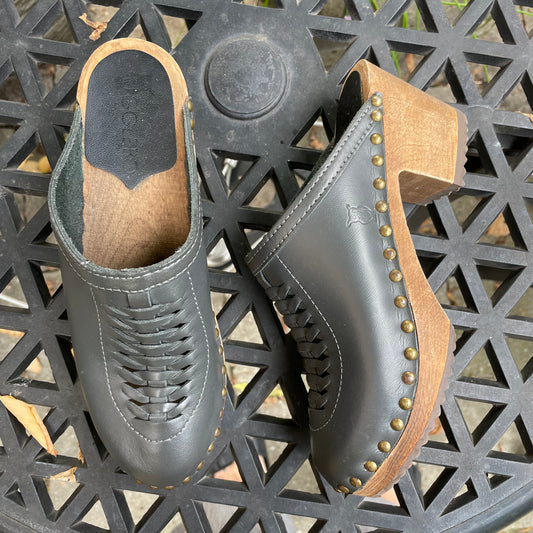 ugglebo braided leather wood clogs