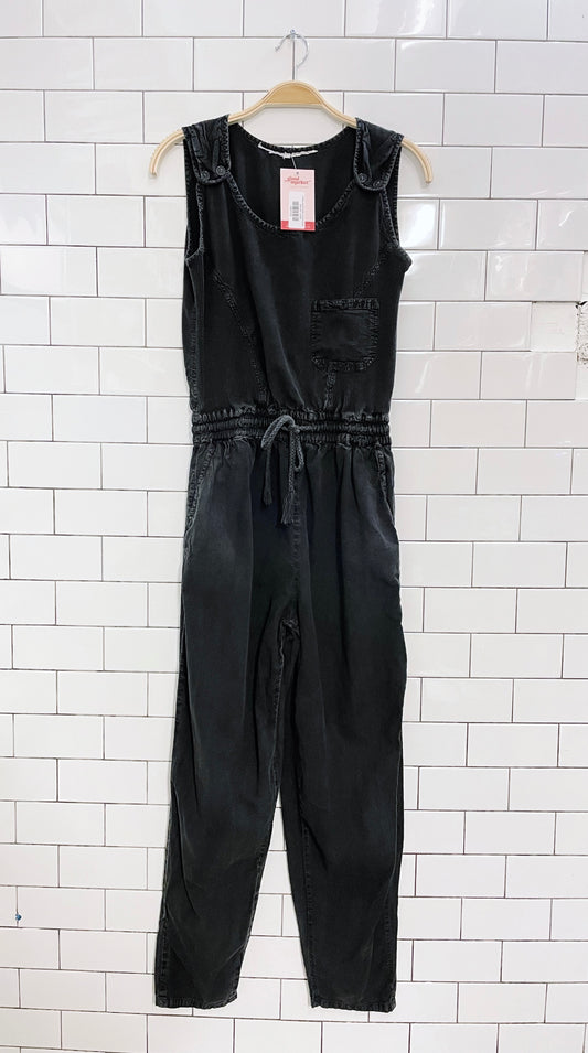 vintage washed black pocket jumpsuit