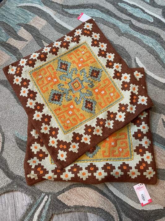 x2 kilim style embroidered pillow cases