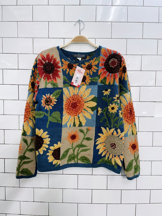 vintage northern isles sunflower knit crew