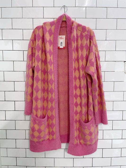 cozy oversized pink orange argyle cardigan