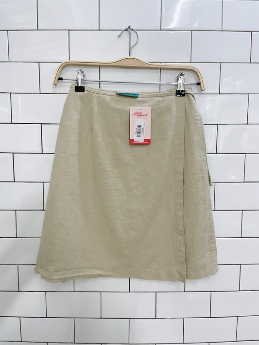 vintage 00's la redoute linen-blend wrap mini skirt