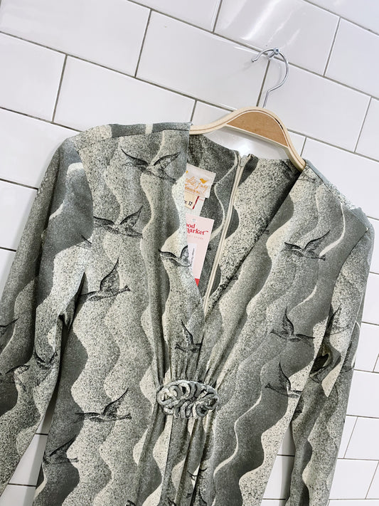 vintage 70s leslie fay bird maxi dress