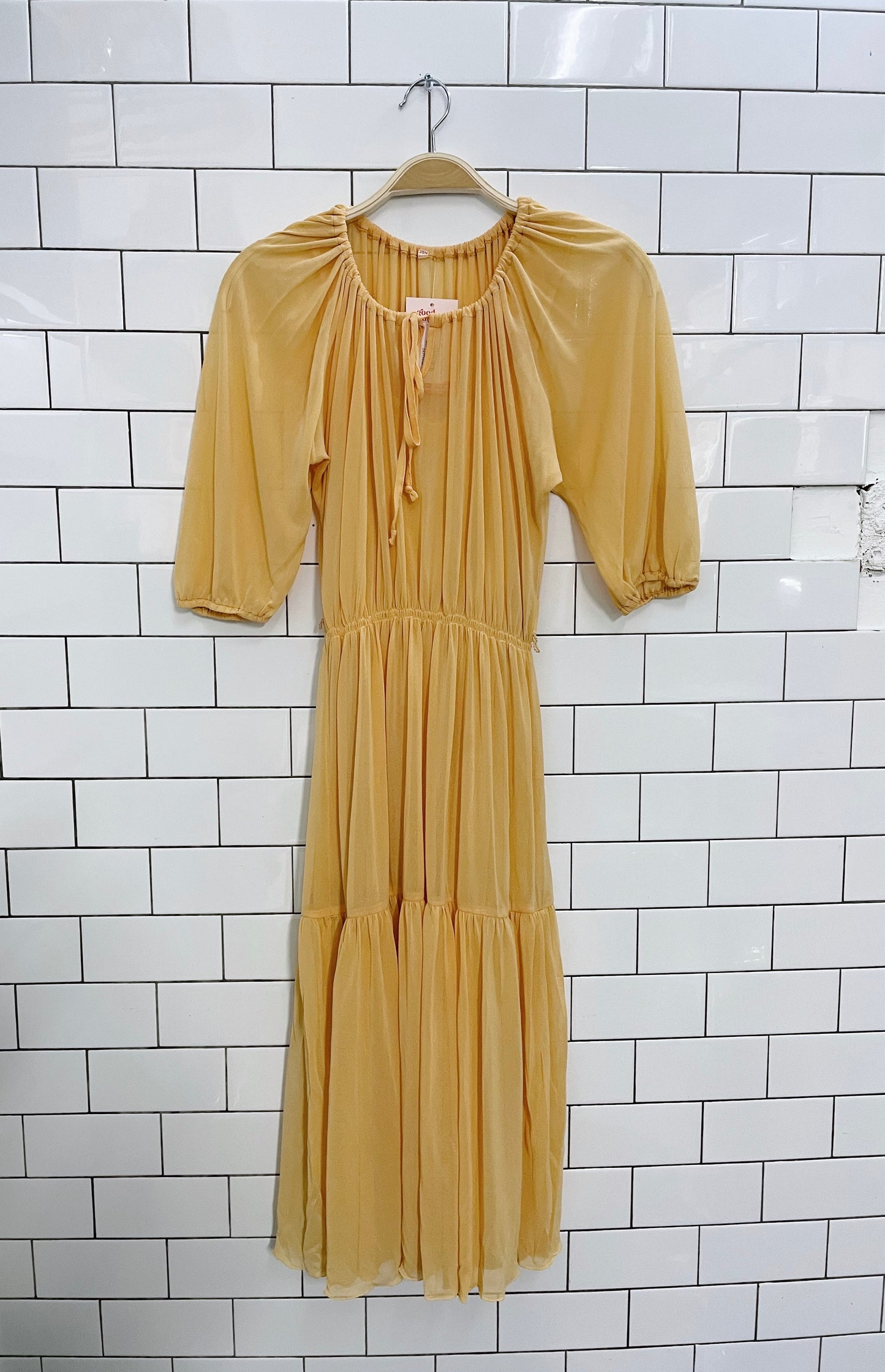 vintage yellow boho tiered sheer dress