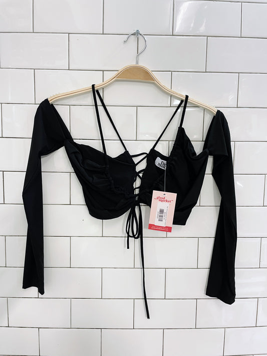 tiger mist drawstring rave beach crop top