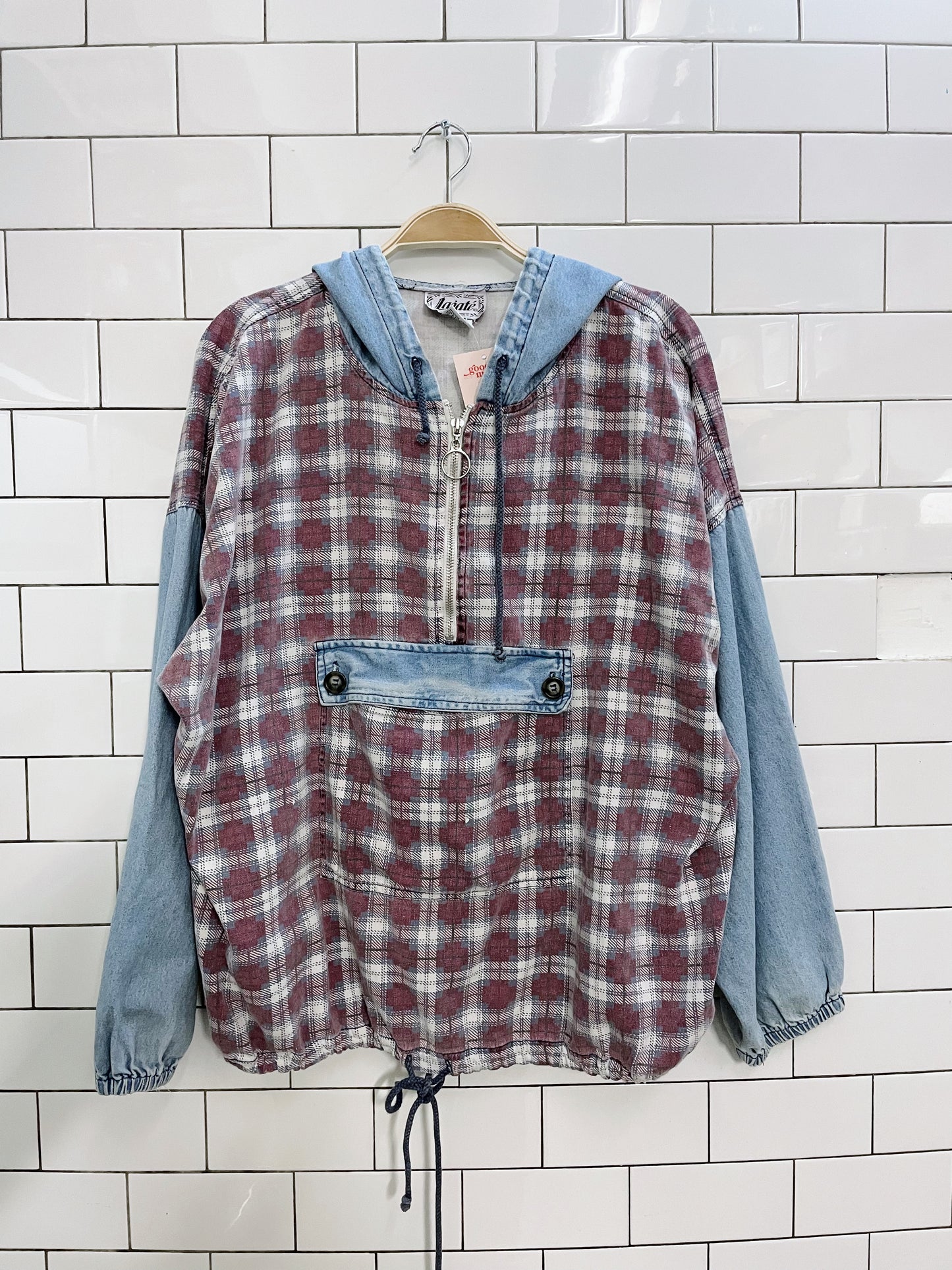 vintage lajaté denim flannel hooded shirt
