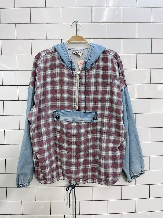 vintage lajaté denim flannel hooded shirt