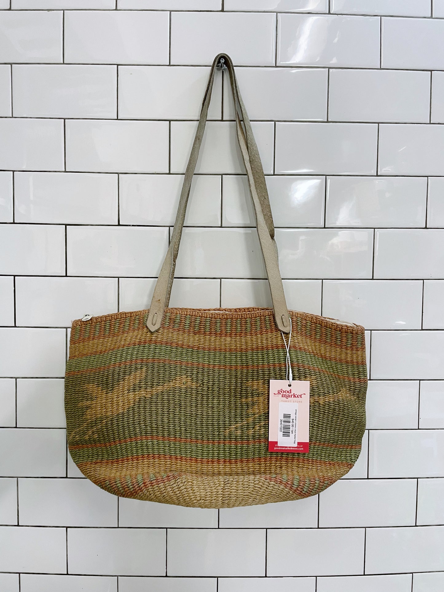 vintage woven cranes sisal market bag