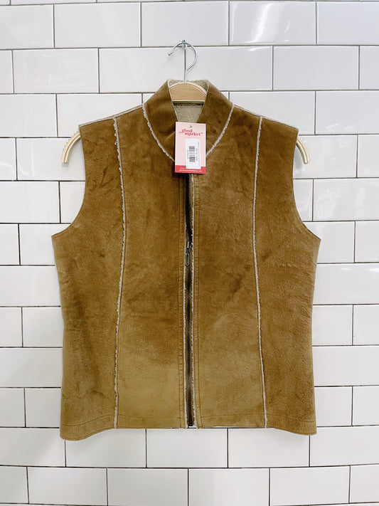 vintage 00s cotton ginny faux shearling suede vest